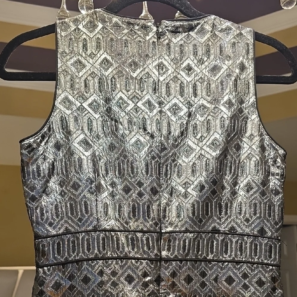 Tory Burch Metallic Silver and Black Mini Dress EUC